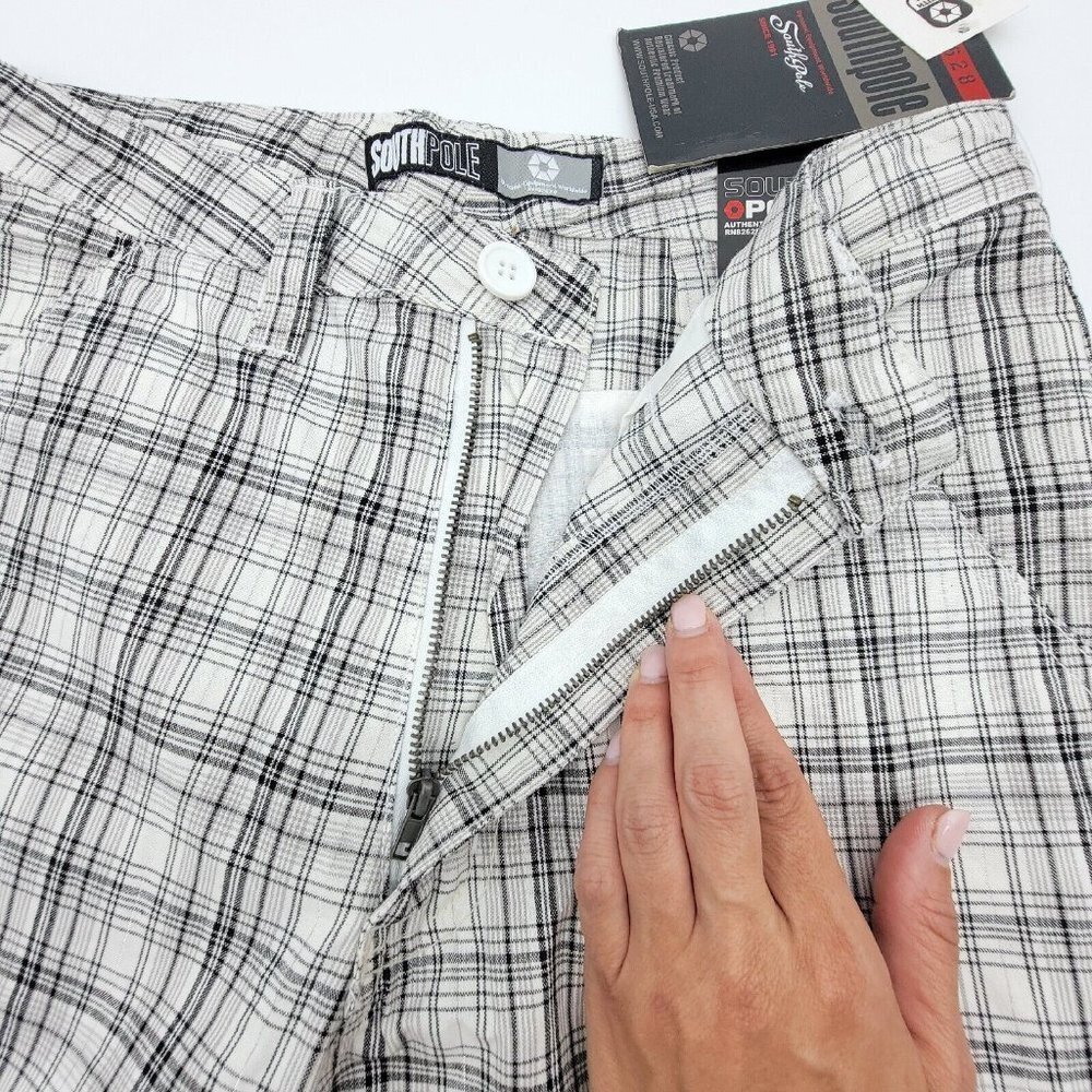 South Pole Junior Girls 16 Bermuda Shorts Black Woven Plaid White Silver Golf - Picture 7 of 13